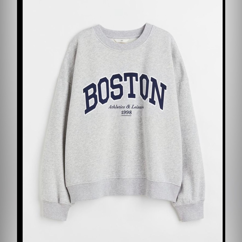 H&M Boston Graphic Crewneck Sweatshirt - Light Gray